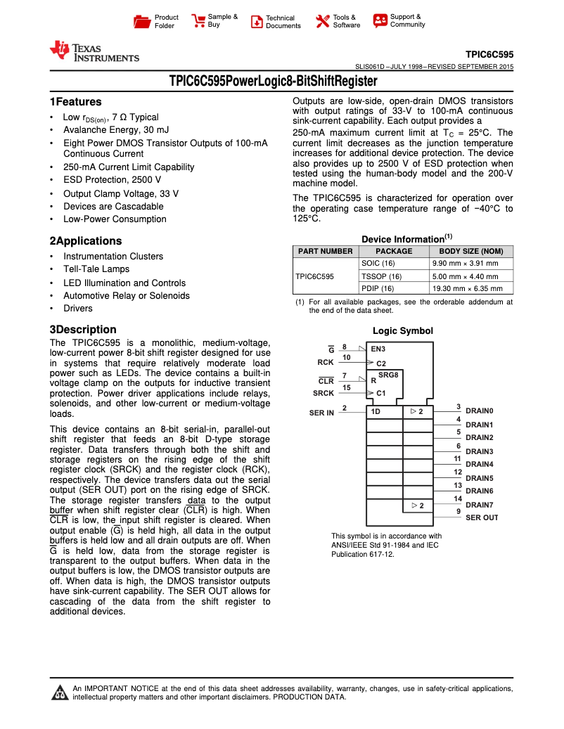 Página 1 del manual Manual de usuario Texas Instruments TPIC6C595N