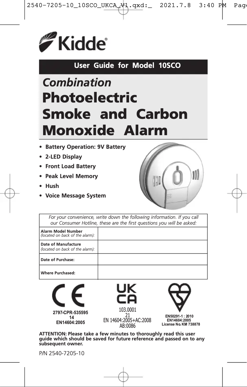 Imagen de la primera página del manual del dispositivo KID-10SCO