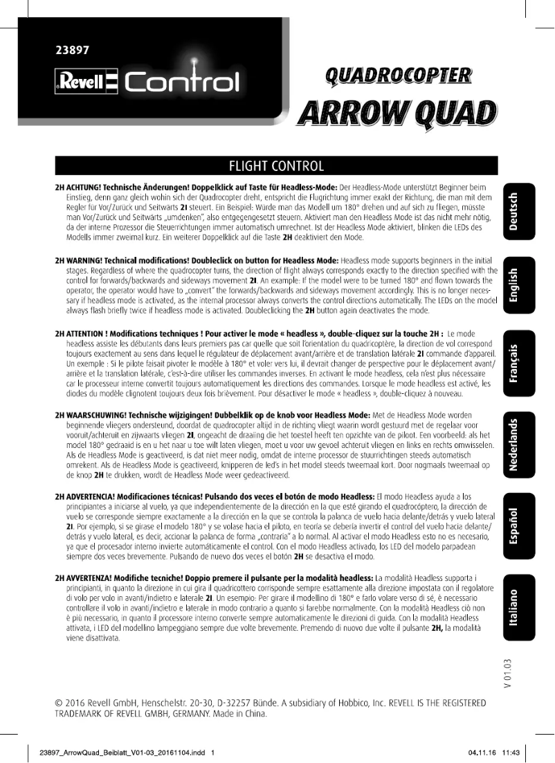 Imagen de la primera página del manual del dispositivo Arrow QUAD Radio-Controlled (RC) helicopter