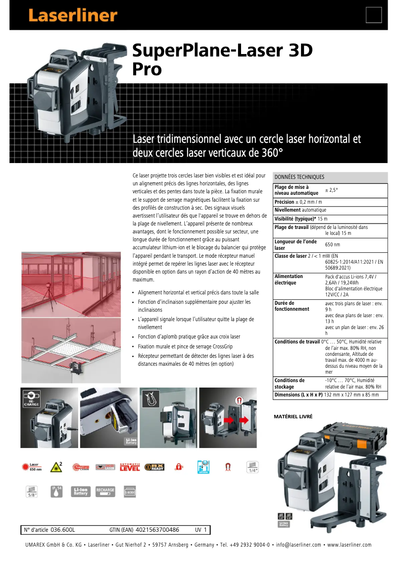 Página 1 del manual Ficha técnica Laserliner SuperPlane-Laser 3D Pro