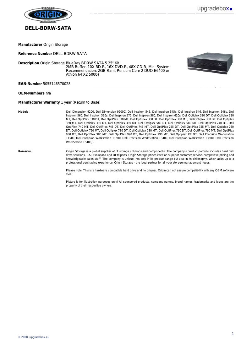 Imagen de la primera página del manual del dispositivo DELL-BDRW-SATA