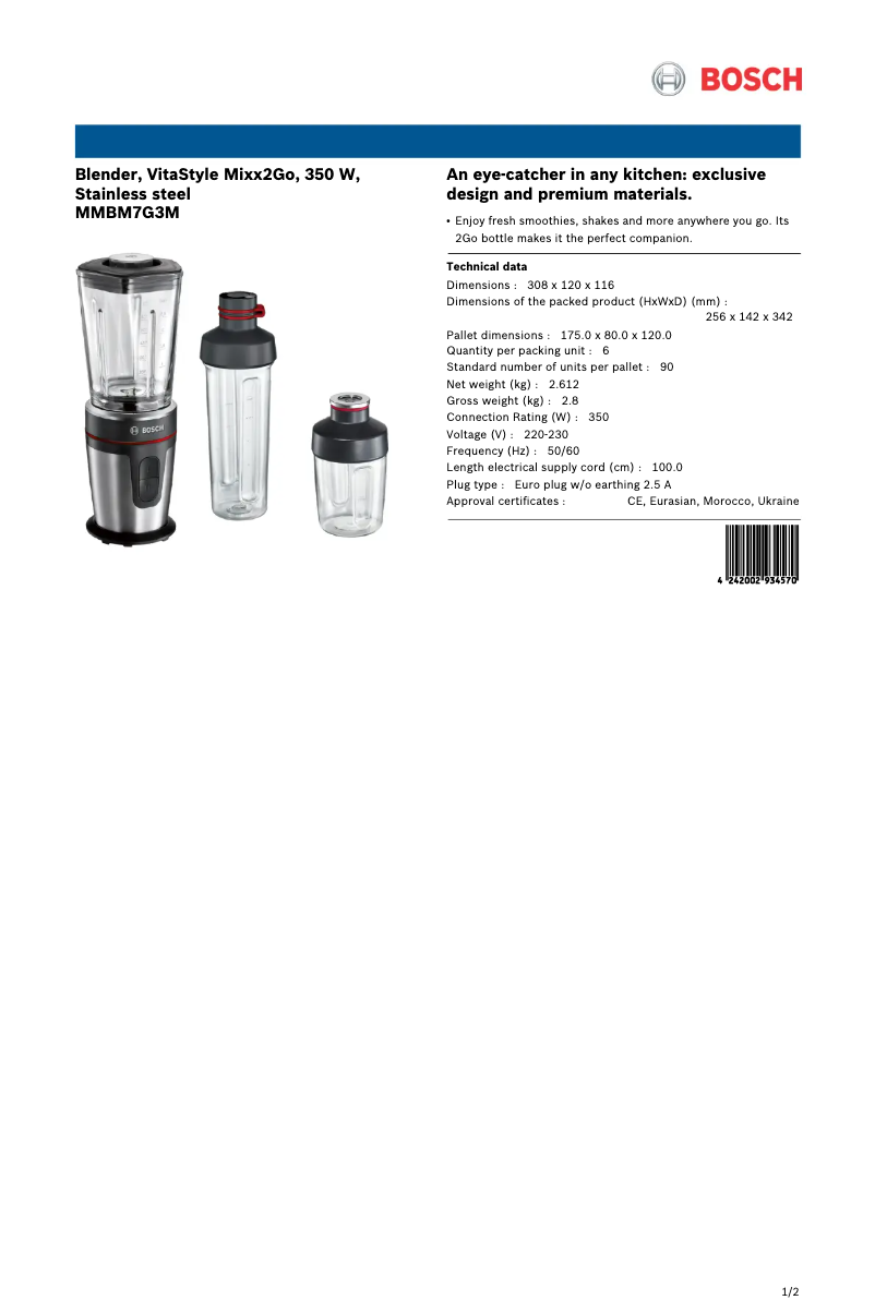 Página 1 del manual Ficha técnica Bosch VitaStyle MMBM7G3M