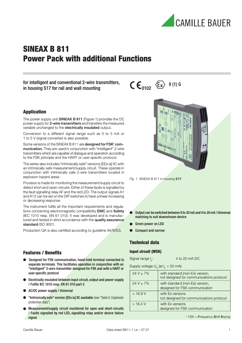 Imagen de la primera página del manual del dispositivo Sineax B811