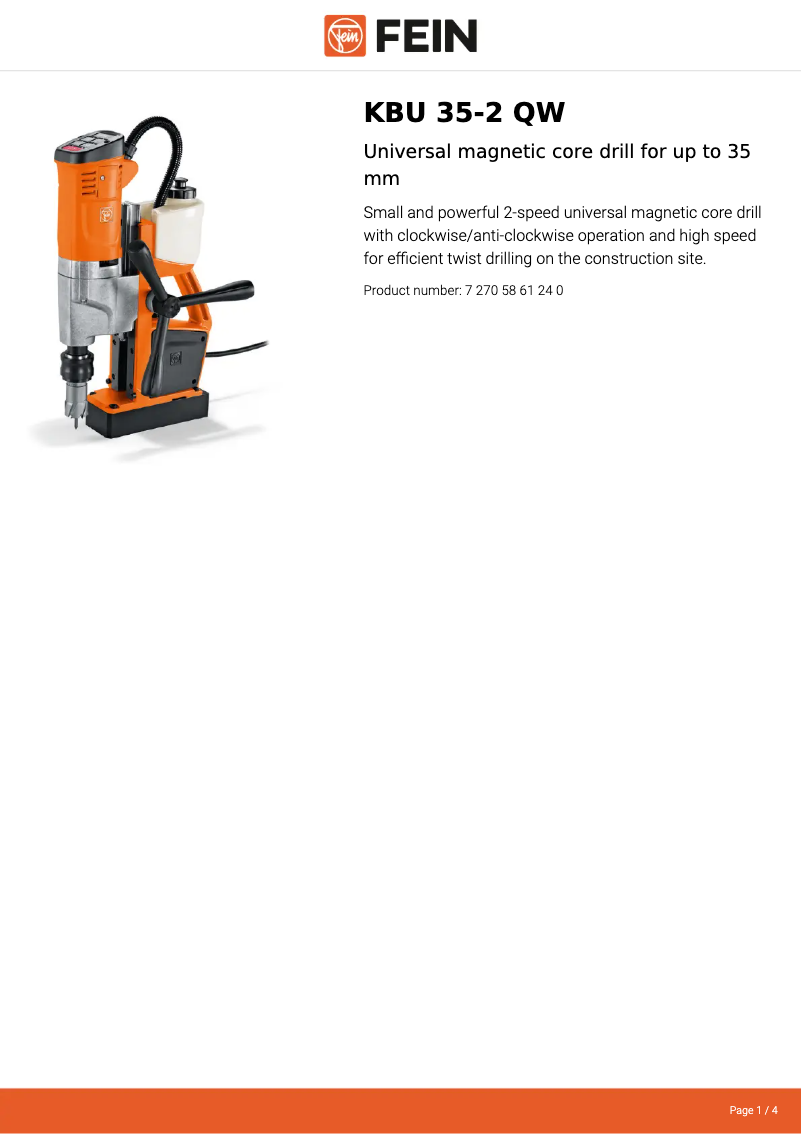 Página 1 del manual Ficha técnica Fein KBU 35-2 QW