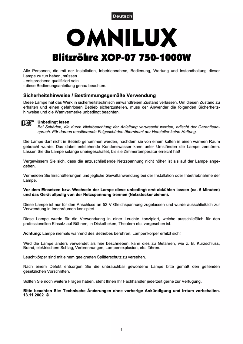 Imagen de la primera página del manual del dispositivo XOP-07 750-1000W