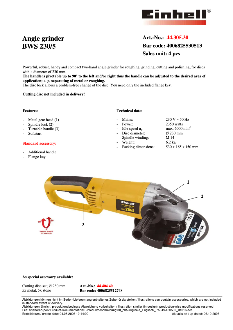 Página nº 1 - Manual de usuario Bavaria by Einhell BWS 230/5