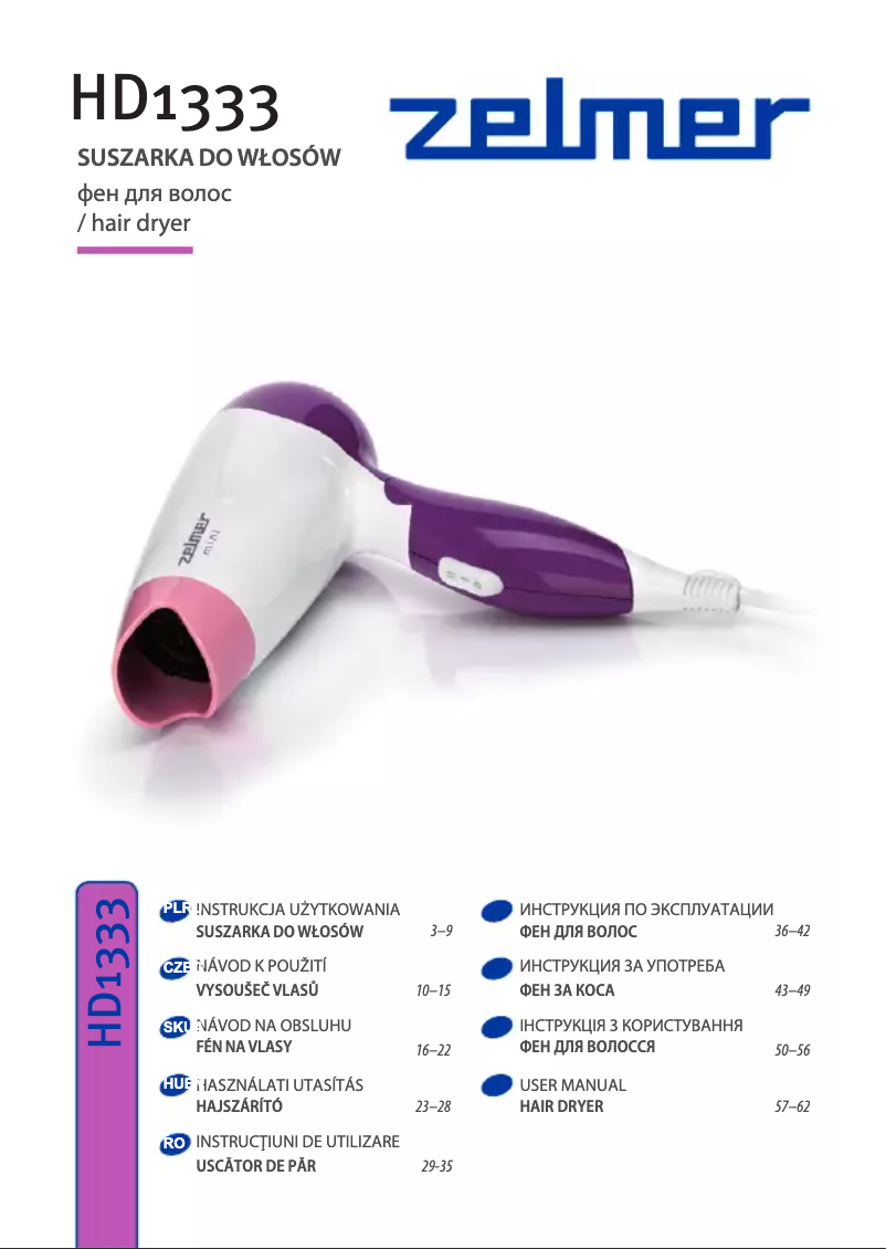 Página 1 del manual Manual de usuario Zelmer HD1333